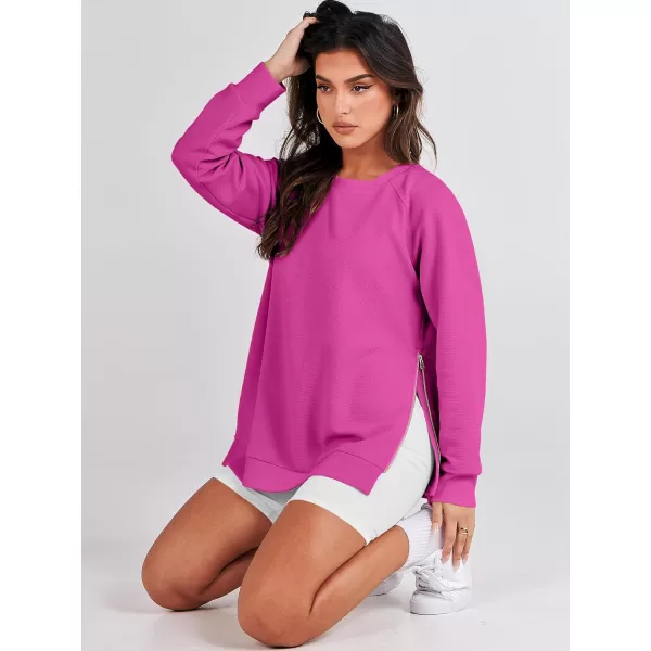 imageANRABESS Womens Sweatshirts Long Sleeve Tunic Tops Crew Neck Soft Pullover With Side Zipper Shirt Clothes 2023Hot Pink