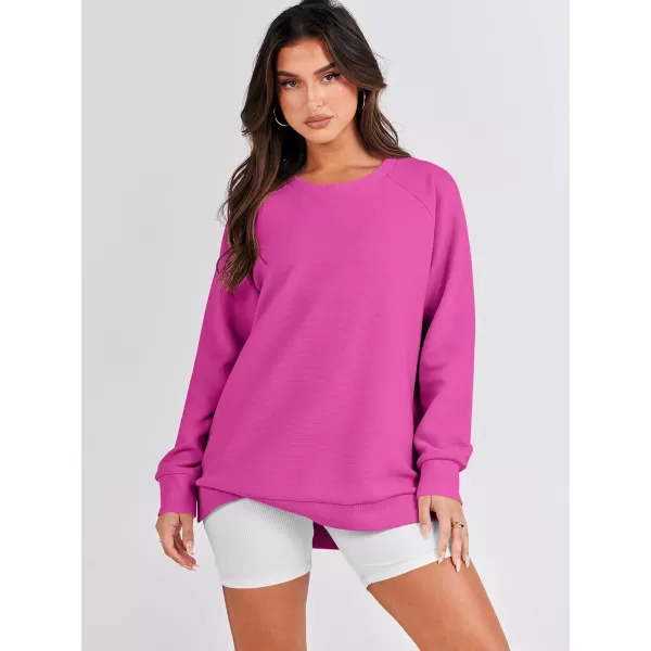 imageANRABESS Womens Sweatshirts Long Sleeve Tunic Tops Crew Neck Soft Pullover With Side Zipper Shirt Clothes 2023Hot Pink