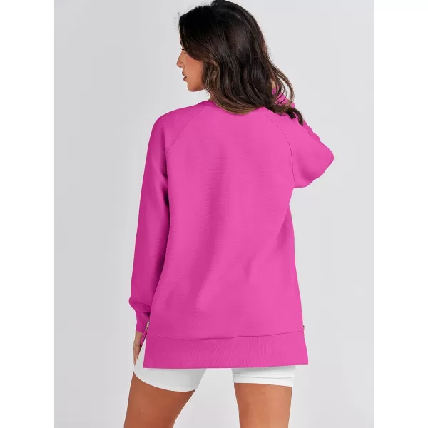 imageANRABESS Womens Sweatshirts Long Sleeve Tunic Tops Crew Neck Soft Pullover With Side Zipper Shirt Clothes 2023Hot Pink
