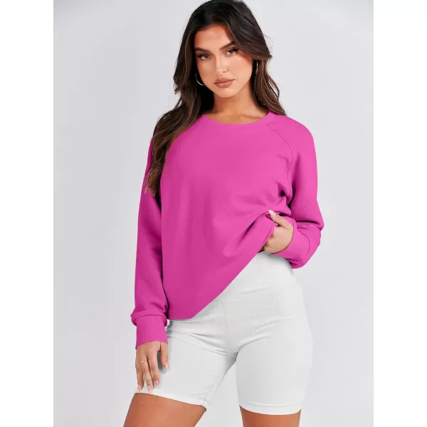 imageANRABESS Womens Sweatshirts Long Sleeve Tunic Tops Crew Neck Soft Pullover With Side Zipper Shirt Clothes 2023Hot Pink