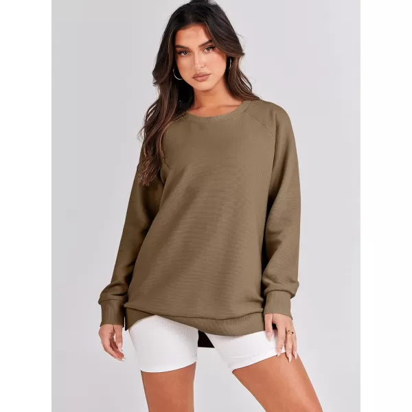 imageANRABESS Womens Sweatshirts Long Sleeve Tunic Tops Crew Neck Soft Pullover With Side Zipper Shirt Clothes 2023Khaki