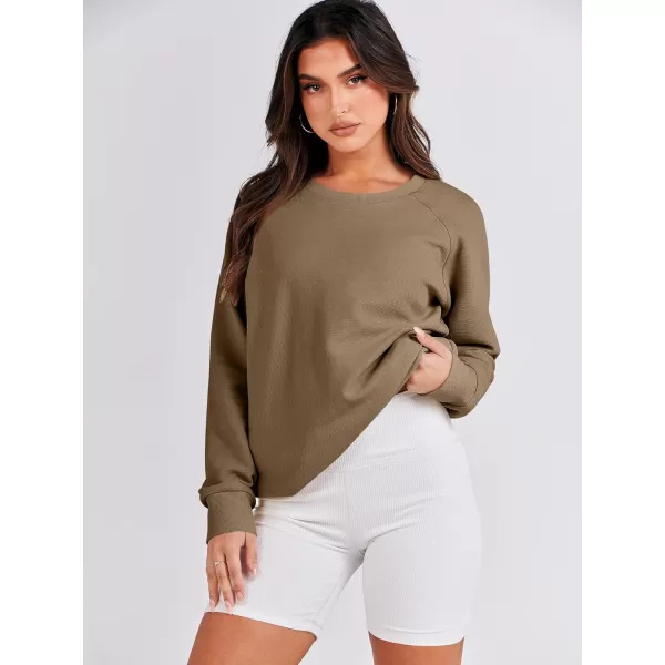 imageANRABESS Womens Sweatshirts Long Sleeve Tunic Tops Crew Neck Soft Pullover With Side Zipper Shirt Clothes 2023Khaki