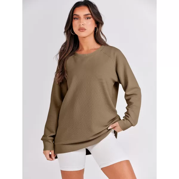 imageANRABESS Womens Sweatshirts Long Sleeve Tunic Tops Crew Neck Soft Pullover With Side Zipper Shirt Clothes 2023Khaki