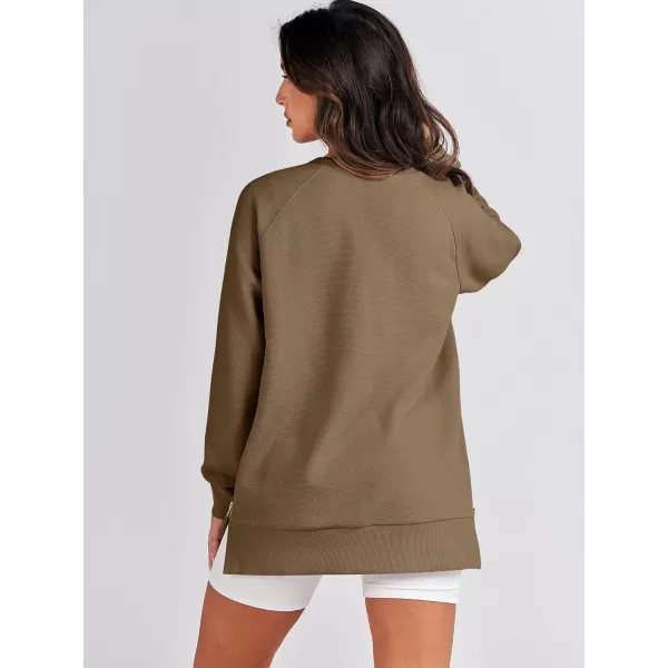 imageANRABESS Womens Sweatshirts Long Sleeve Tunic Tops Crew Neck Soft Pullover With Side Zipper Shirt Clothes 2023Khaki