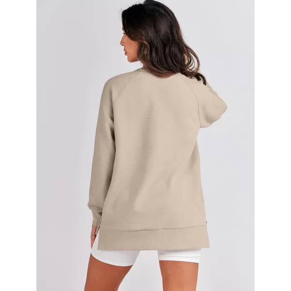 imageANRABESS Womens Sweatshirts Long Sleeve Tunic Tops Crew Neck Soft Pullover With Side Zipper Shirt Clothes 2023Light Apricot