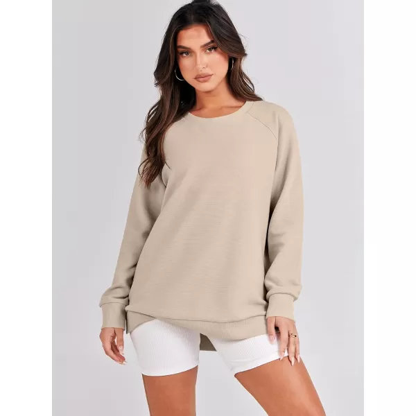 imageANRABESS Womens Sweatshirts Long Sleeve Tunic Tops Crew Neck Soft Pullover With Side Zipper Shirt Clothes 2023Light Apricot