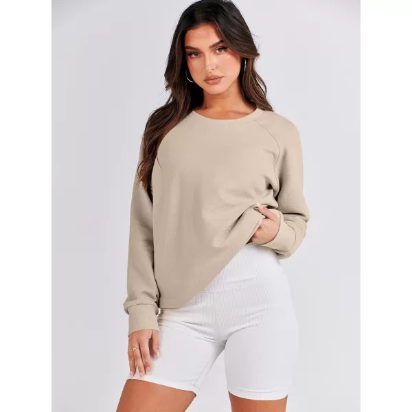 imageANRABESS Womens Sweatshirts Long Sleeve Tunic Tops Crew Neck Soft Pullover With Side Zipper Shirt Clothes 2023Light Apricot