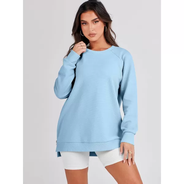 imageANRABESS Womens Sweatshirts Long Sleeve Tunic Tops Crew Neck Soft Pullover With Side Zipper Shirt Clothes 2023Light Blue