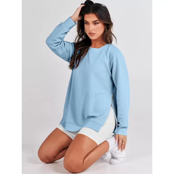imageANRABESS Womens Sweatshirts Long Sleeve Tunic Tops Crew Neck Soft Pullover With Side Zipper Shirt Clothes 2023Light Blue