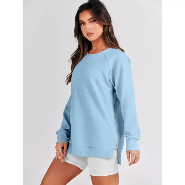 imageANRABESS Womens Sweatshirts Long Sleeve Tunic Tops Crew Neck Soft Pullover With Side Zipper Shirt Clothes 2023Light Blue
