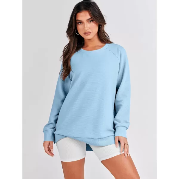 imageANRABESS Womens Sweatshirts Long Sleeve Tunic Tops Crew Neck Soft Pullover With Side Zipper Shirt Clothes 2023Light Blue