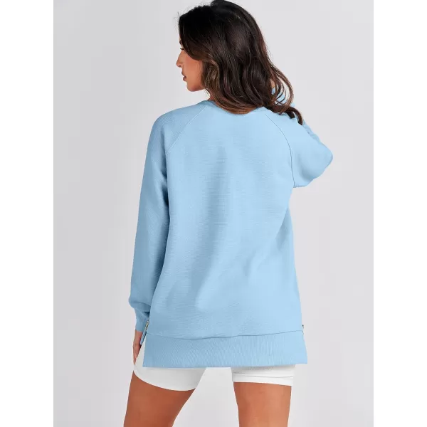 imageANRABESS Womens Sweatshirts Long Sleeve Tunic Tops Crew Neck Soft Pullover With Side Zipper Shirt Clothes 2023Light Blue