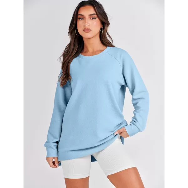 imageANRABESS Womens Sweatshirts Long Sleeve Tunic Tops Crew Neck Soft Pullover With Side Zipper Shirt Clothes 2023Light Blue
