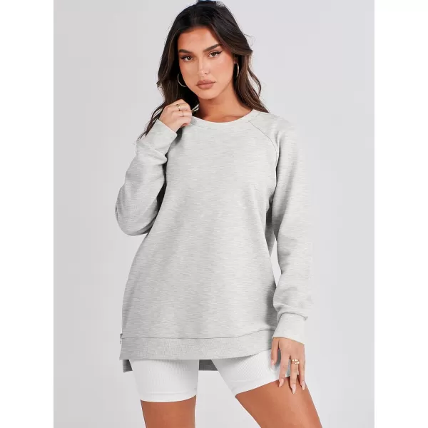 imageANRABESS Womens Sweatshirts Long Sleeve Tunic Tops Crew Neck Soft Pullover With Side Zipper Shirt Clothes 2023Light Gray