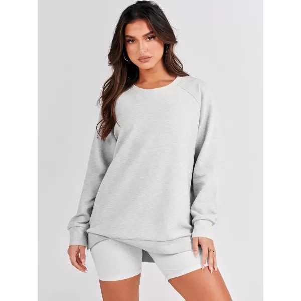 imageANRABESS Womens Sweatshirts Long Sleeve Tunic Tops Crew Neck Soft Pullover With Side Zipper Shirt Clothes 2023Light Gray