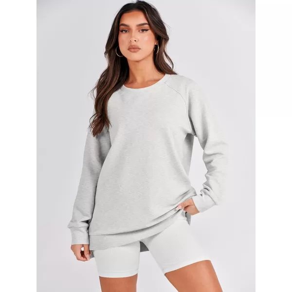 imageANRABESS Womens Sweatshirts Long Sleeve Tunic Tops Crew Neck Soft Pullover With Side Zipper Shirt Clothes 2023Light Gray