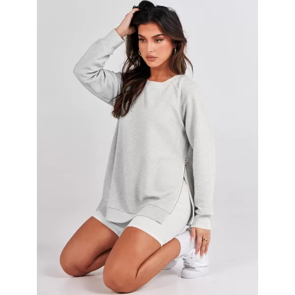 imageANRABESS Womens Sweatshirts Long Sleeve Tunic Tops Crew Neck Soft Pullover With Side Zipper Shirt Clothes 2023Light Gray
