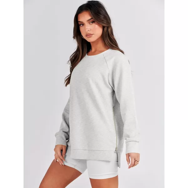 imageANRABESS Womens Sweatshirts Long Sleeve Tunic Tops Crew Neck Soft Pullover With Side Zipper Shirt Clothes 2023Light Gray