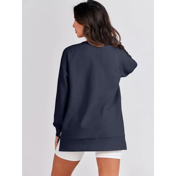 imageANRABESS Womens Sweatshirts Long Sleeve Tunic Tops Crew Neck Soft Pullover With Side Zipper Shirt Clothes 2023Navy Blue