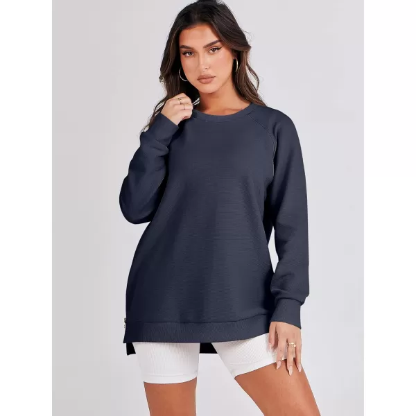 imageANRABESS Womens Sweatshirts Long Sleeve Tunic Tops Crew Neck Soft Pullover With Side Zipper Shirt Clothes 2023Navy Blue