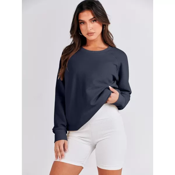 imageANRABESS Womens Sweatshirts Long Sleeve Tunic Tops Crew Neck Soft Pullover With Side Zipper Shirt Clothes 2023Navy Blue