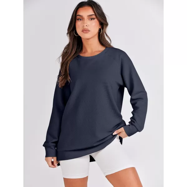 imageANRABESS Womens Sweatshirts Long Sleeve Tunic Tops Crew Neck Soft Pullover With Side Zipper Shirt Clothes 2023Navy Blue