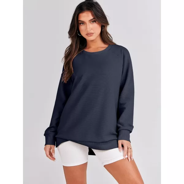 imageANRABESS Womens Sweatshirts Long Sleeve Tunic Tops Crew Neck Soft Pullover With Side Zipper Shirt Clothes 2023Navy Blue