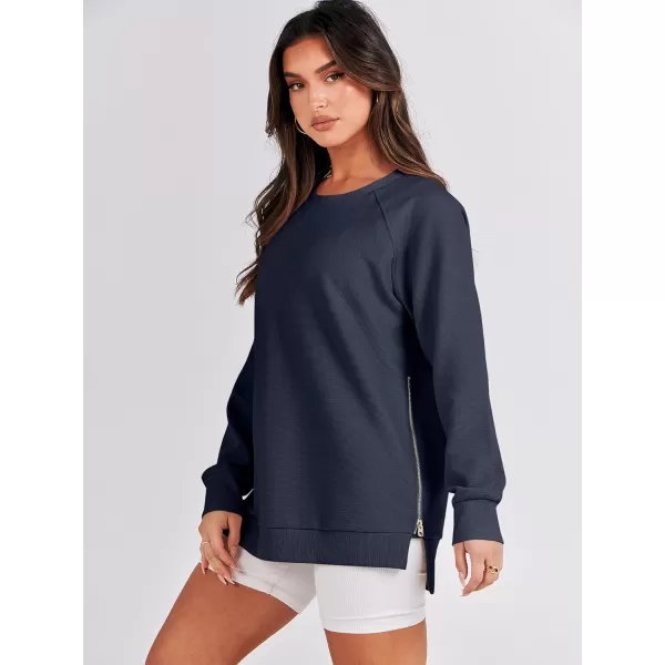 imageANRABESS Womens Sweatshirts Long Sleeve Tunic Tops Crew Neck Soft Pullover With Side Zipper Shirt Clothes 2023Navy Blue