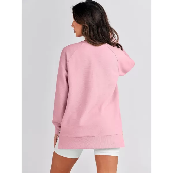 imageANRABESS Womens Sweatshirts Long Sleeve Tunic Tops Crew Neck Soft Pullover With Side Zipper Shirt Clothes 2023Pink