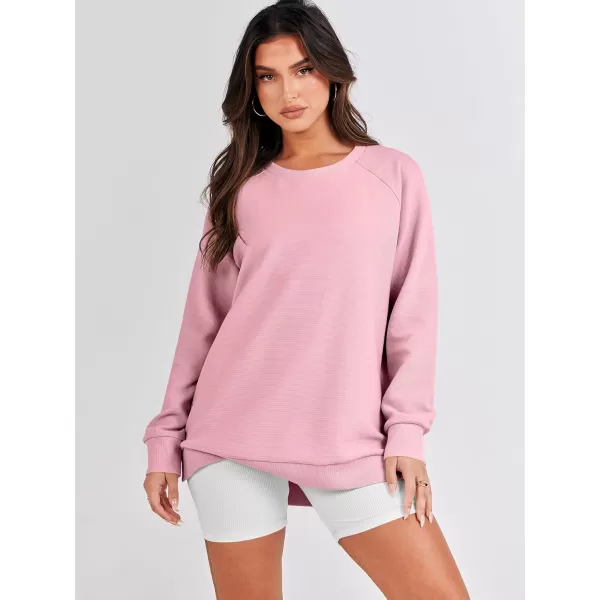 imageANRABESS Womens Sweatshirts Long Sleeve Tunic Tops Crew Neck Soft Pullover With Side Zipper Shirt Clothes 2023Pink