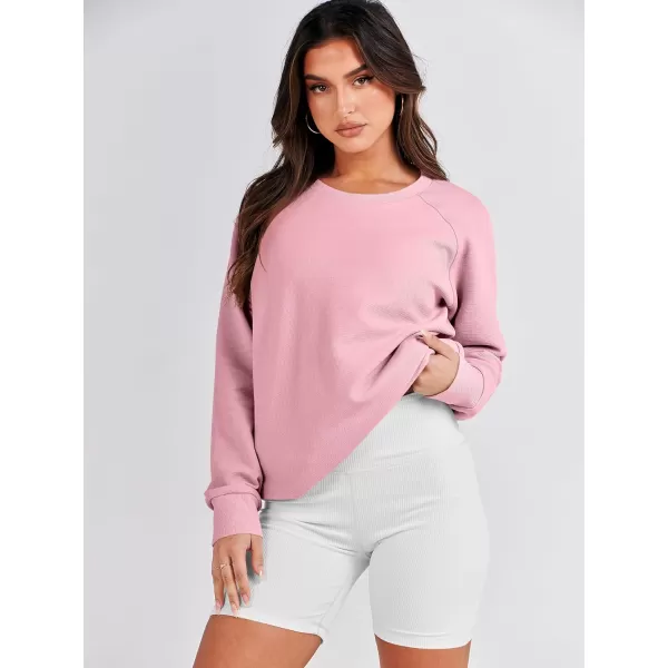 imageANRABESS Womens Sweatshirts Long Sleeve Tunic Tops Crew Neck Soft Pullover With Side Zipper Shirt Clothes 2023Pink