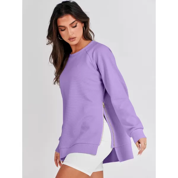 imageANRABESS Womens Sweatshirts Long Sleeve Tunic Tops Crew Neck Soft Pullover With Side Zipper Shirt Clothes 2023Purple
