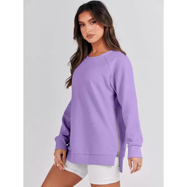 imageANRABESS Womens Sweatshirts Long Sleeve Tunic Tops Crew Neck Soft Pullover With Side Zipper Shirt Clothes 2023Purple