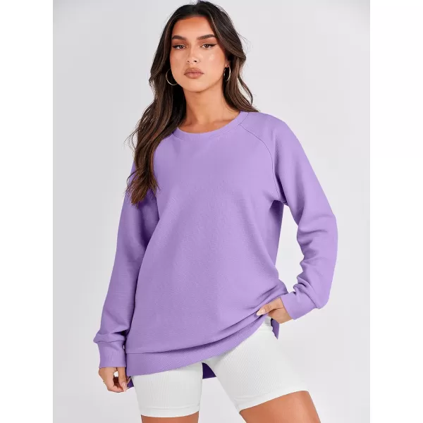 imageANRABESS Womens Sweatshirts Long Sleeve Tunic Tops Crew Neck Soft Pullover With Side Zipper Shirt Clothes 2023Purple