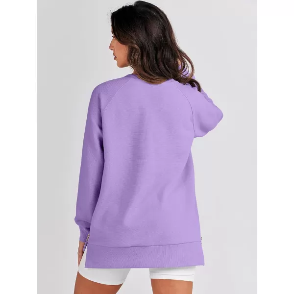 imageANRABESS Womens Sweatshirts Long Sleeve Tunic Tops Crew Neck Soft Pullover With Side Zipper Shirt Clothes 2023Purple