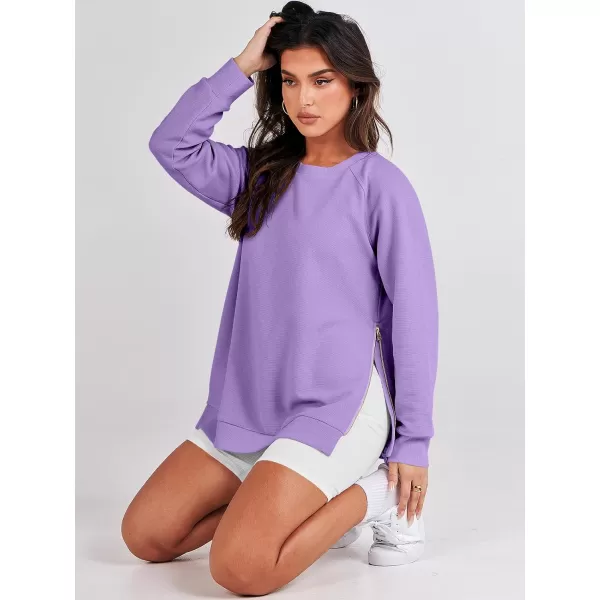 imageANRABESS Womens Sweatshirts Long Sleeve Tunic Tops Crew Neck Soft Pullover With Side Zipper Shirt Clothes 2023Purple