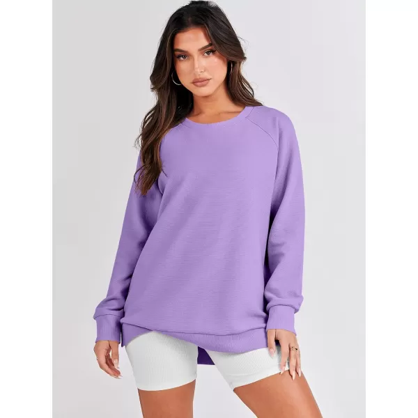 imageANRABESS Womens Sweatshirts Long Sleeve Tunic Tops Crew Neck Soft Pullover With Side Zipper Shirt Clothes 2023Purple