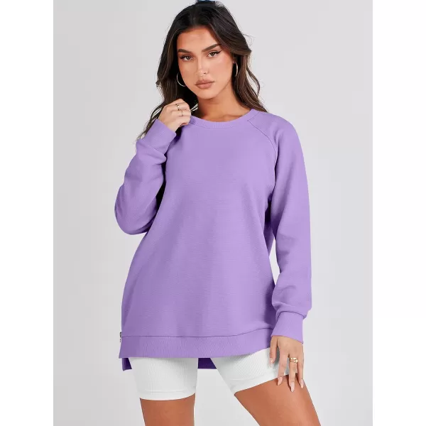 imageANRABESS Womens Sweatshirts Long Sleeve Tunic Tops Crew Neck Soft Pullover With Side Zipper Shirt Clothes 2023Purple