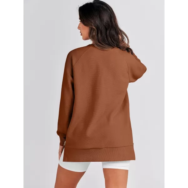 imageANRABESS Womens Sweatshirts Long Sleeve Tunic Tops Crew Neck Soft Pullover With Side Zipper Shirt Clothes 2023Rust