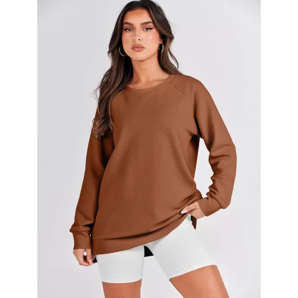 imageANRABESS Womens Sweatshirts Long Sleeve Tunic Tops Crew Neck Soft Pullover With Side Zipper Shirt Clothes 2023Rust