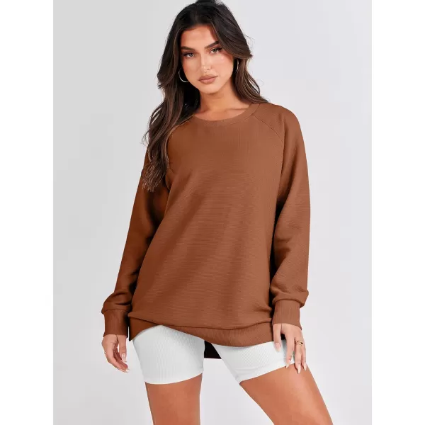 imageANRABESS Womens Sweatshirts Long Sleeve Tunic Tops Crew Neck Soft Pullover With Side Zipper Shirt Clothes 2023Rust