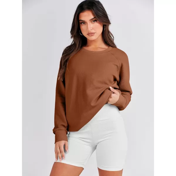 imageANRABESS Womens Sweatshirts Long Sleeve Tunic Tops Crew Neck Soft Pullover With Side Zipper Shirt Clothes 2023Rust
