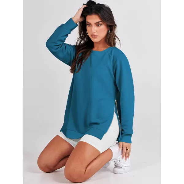 imageANRABESS Womens Sweatshirts Long Sleeve Tunic Tops Crew Neck Soft Pullover With Side Zipper Shirt Clothes 2023Sky Blue