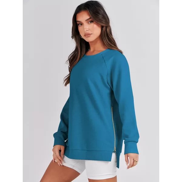 imageANRABESS Womens Sweatshirts Long Sleeve Tunic Tops Crew Neck Soft Pullover With Side Zipper Shirt Clothes 2023Sky Blue