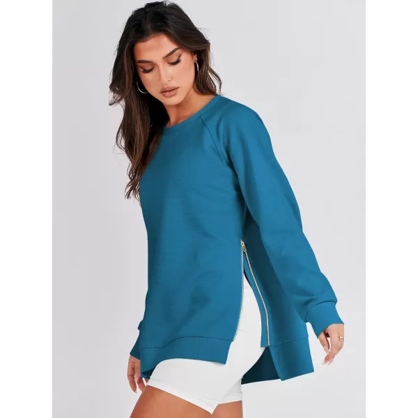 imageANRABESS Womens Sweatshirts Long Sleeve Tunic Tops Crew Neck Soft Pullover With Side Zipper Shirt Clothes 2023Sky Blue