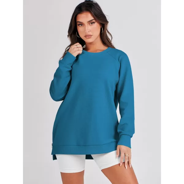 imageANRABESS Womens Sweatshirts Long Sleeve Tunic Tops Crew Neck Soft Pullover With Side Zipper Shirt Clothes 2023Sky Blue