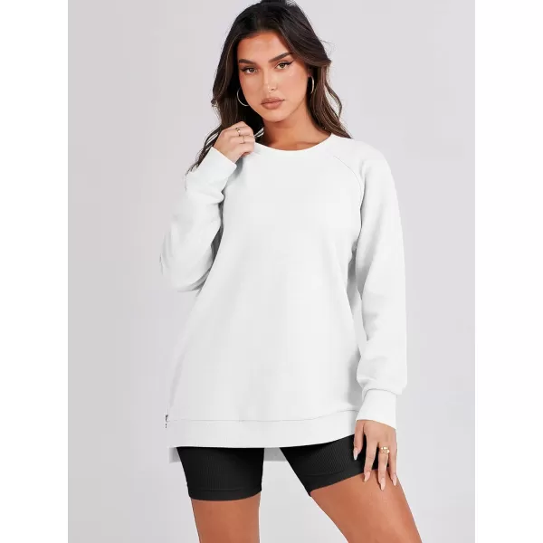 imageANRABESS Womens Sweatshirts Long Sleeve Tunic Tops Crew Neck Soft Pullover With Side Zipper Shirt Clothes 2023White