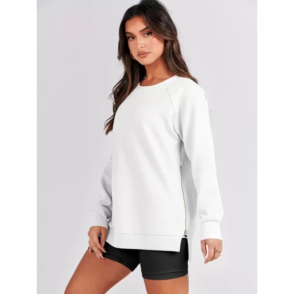 imageANRABESS Womens Sweatshirts Long Sleeve Tunic Tops Crew Neck Soft Pullover With Side Zipper Shirt Clothes 2023White
