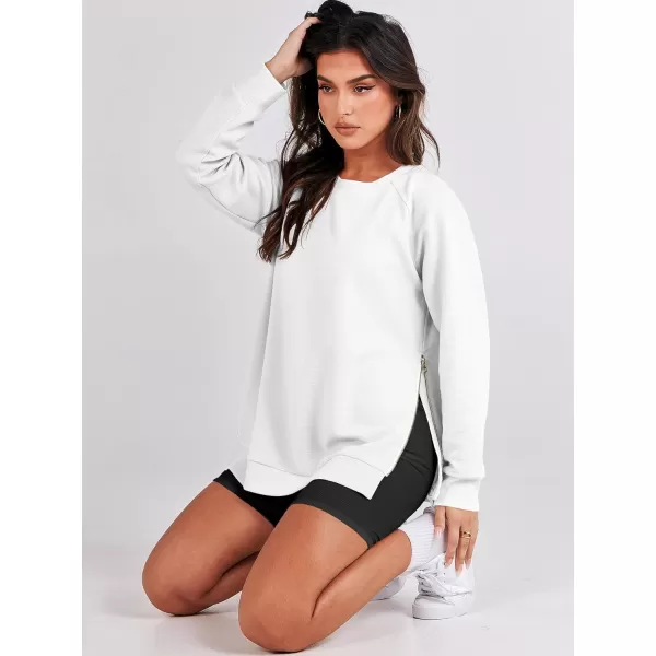 imageANRABESS Womens Sweatshirts Long Sleeve Tunic Tops Crew Neck Soft Pullover With Side Zipper Shirt Clothes 2023White