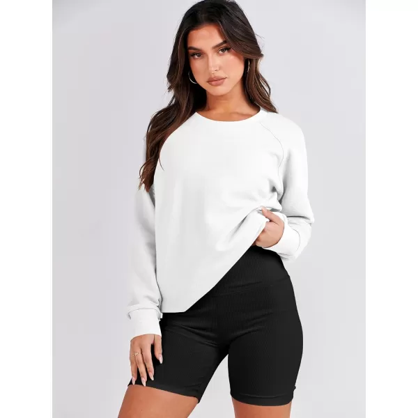 imageANRABESS Womens Sweatshirts Long Sleeve Tunic Tops Crew Neck Soft Pullover With Side Zipper Shirt Clothes 2023White